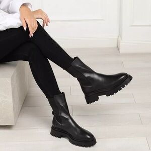 Stuart Weitzman‎ Bedford Bootie In Black Leather 8 New